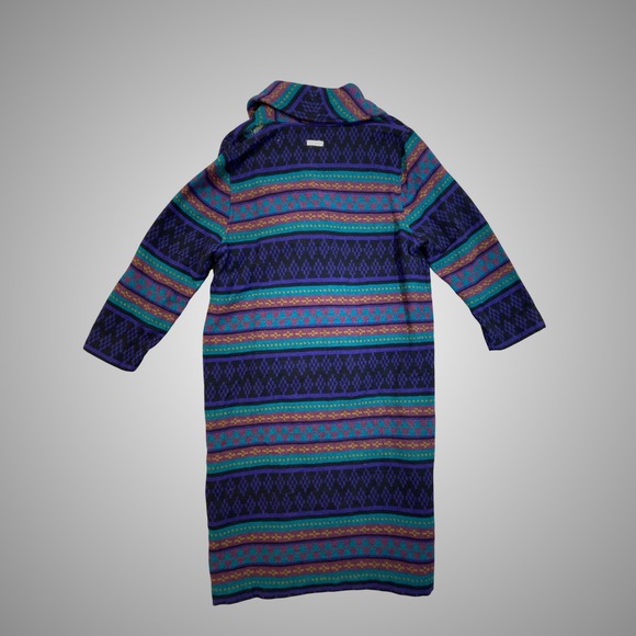 Vintage JM Joss Southwestern Geometric Duster Coat Purple Teal Shawl Collar 12 - Picture 4 of 8